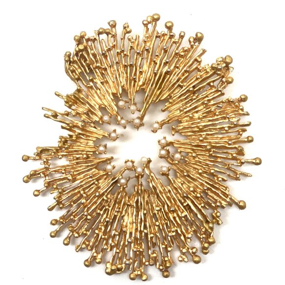 Vintage Faux Pearl, Gold Plated Brutalist Pin Brooch  In very good condition, - Picture 1 of 5
